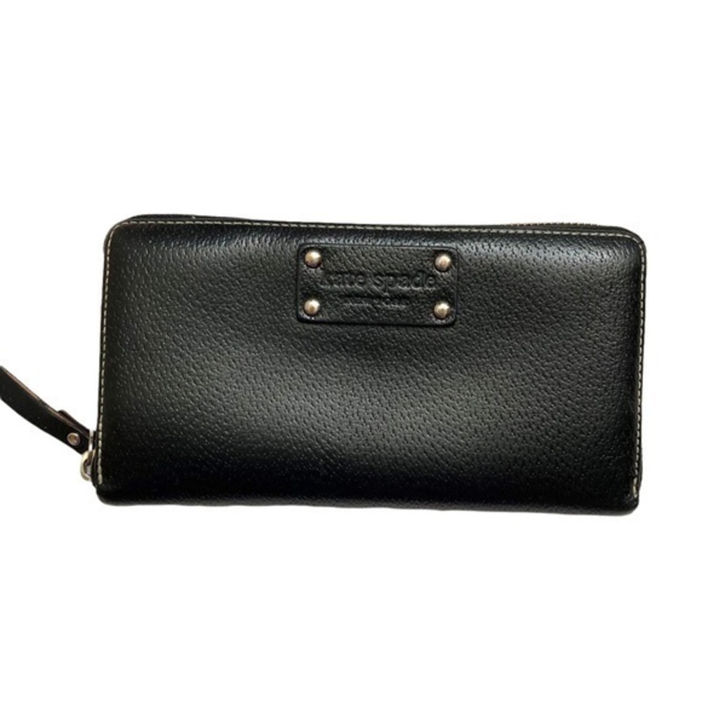 Kate spade black leather clutch zipper accordion wallet